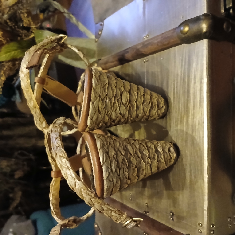 Women's Tan Wedge Sandals with Gold Accents - Picture 5 of 6